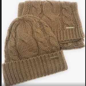 Michael Kors Tan Cable Knit Beanie Hat‎ and Scarf Set